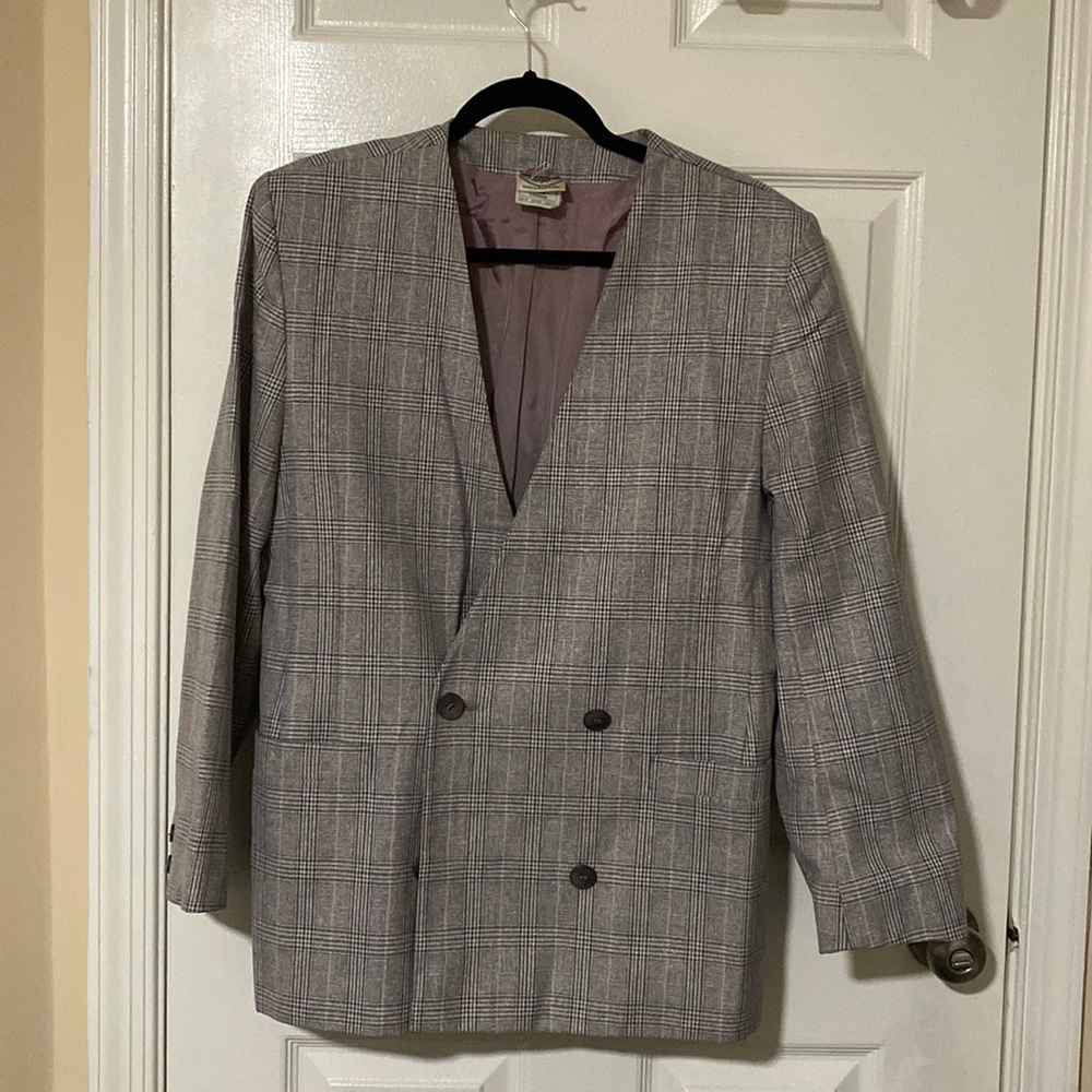 Laura Ashley Gray Plaid Blazer